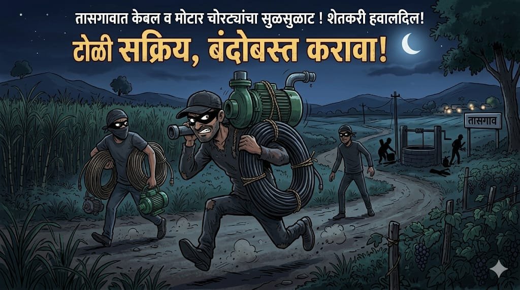 तासगावात केबल व मोटार चोरीचा सुळसुळाट; शेतकरी हवालदिल; पोलीस प्रशासनाने चोरांच्या टोळीचा तातडीने बंदोबस्त करावा